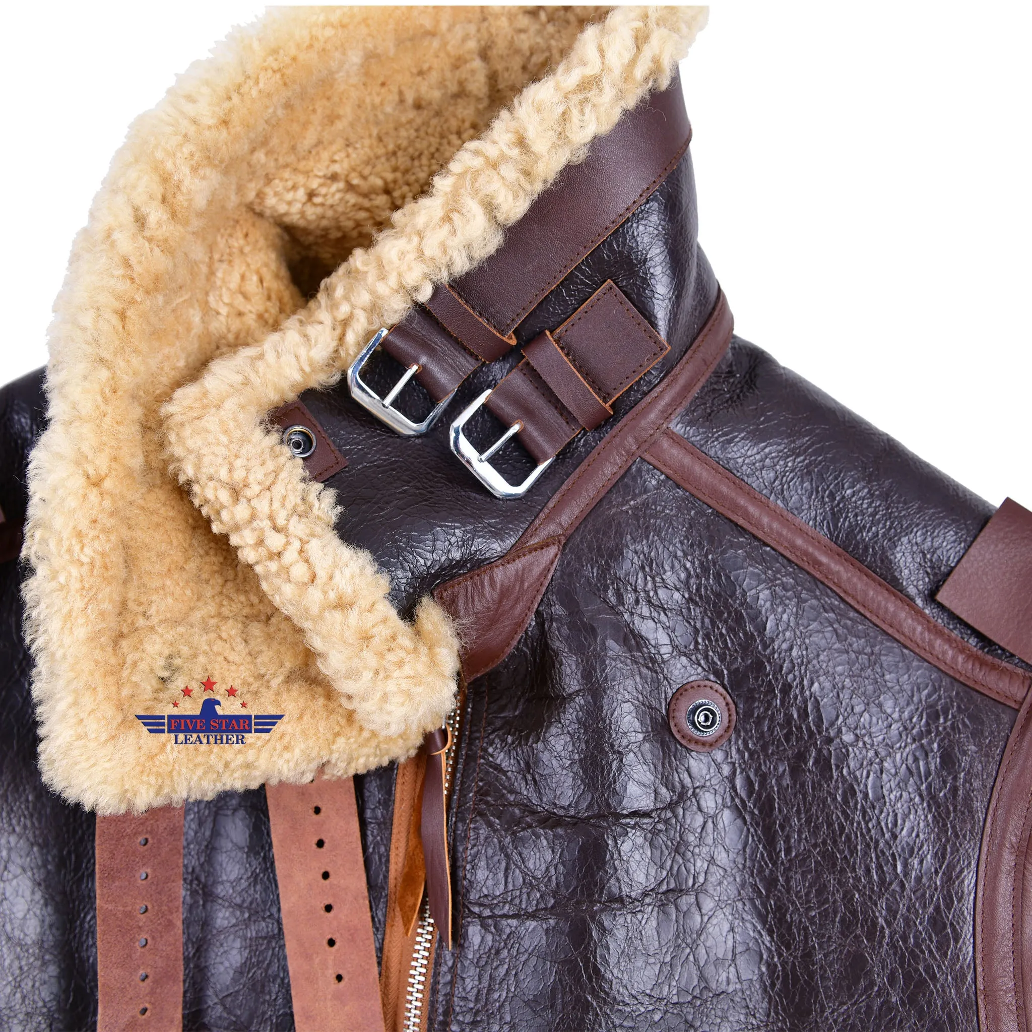FiveStar leather Repro USAAF Type B-3 Bomber Aviator Pilot Seal Brown Sheep Leather Flight Jacket