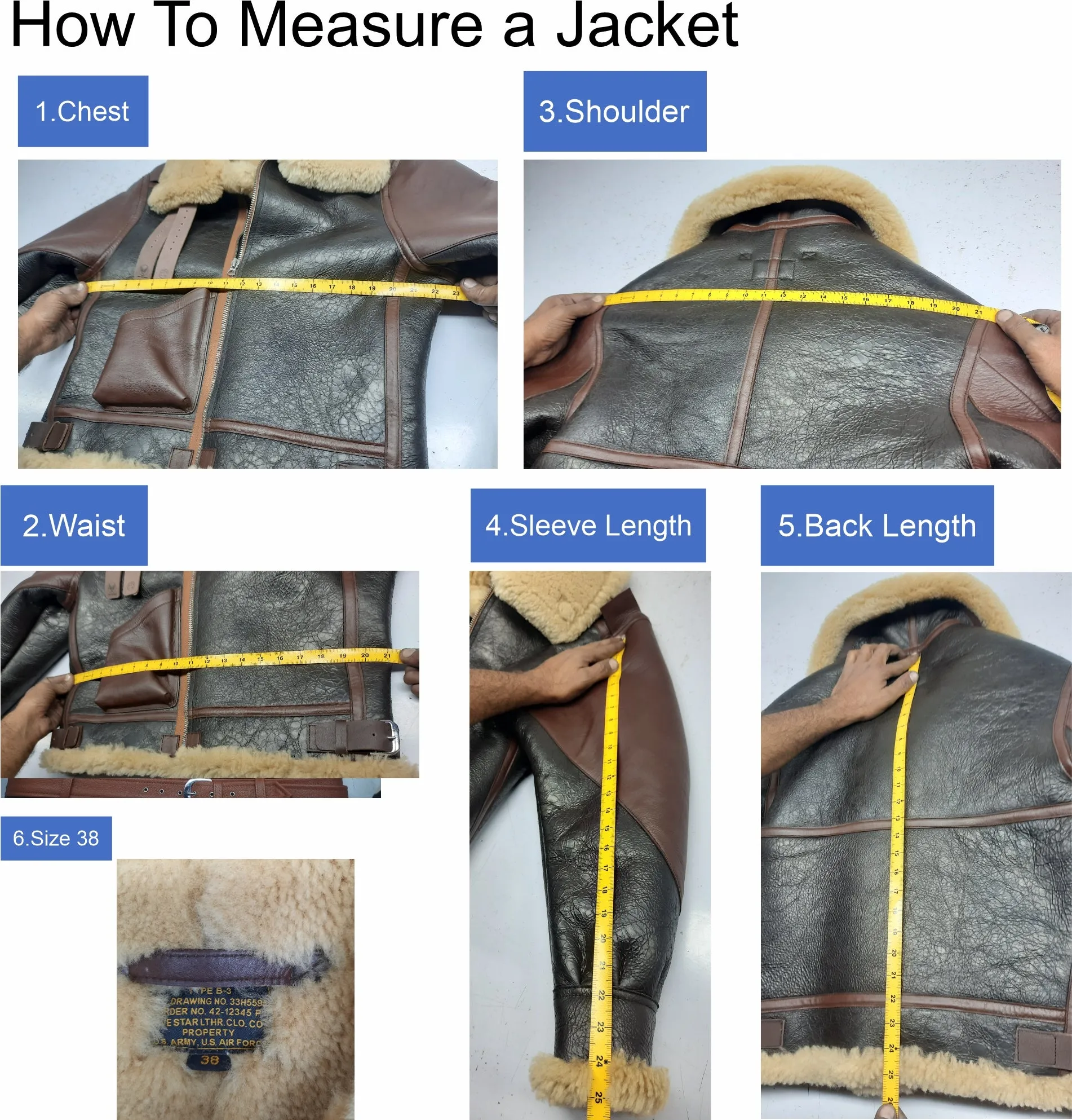 FiveStar leather Repro USAAF Type B-3 Bomber Aviator Pilot Seal Brown Sheep Leather Flight Jacket