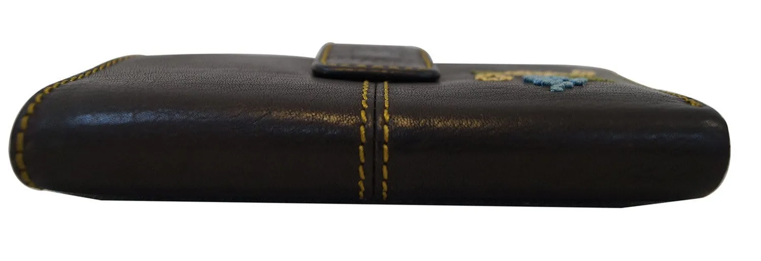 FOSSIL  Dark Brown Leather Grape Applique Trifold Wallet