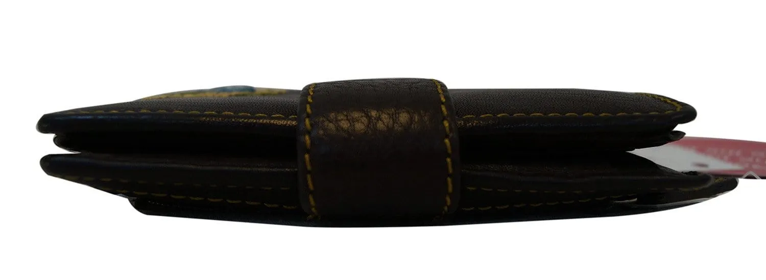 FOSSIL  Dark Brown Leather Grape Applique Trifold Wallet