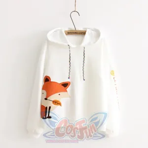 Fox with A grass Embroidery Braid Tie Fox Ears Hoodie J40028