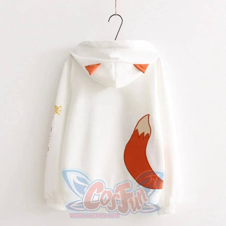Fox with A grass Embroidery Braid Tie Fox Ears Hoodie J40028