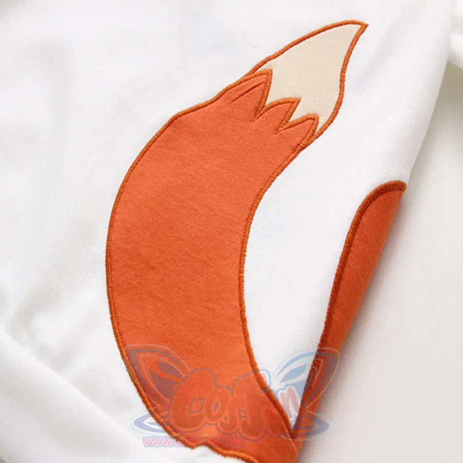 Fox with A grass Embroidery Braid Tie Fox Ears Hoodie J40028