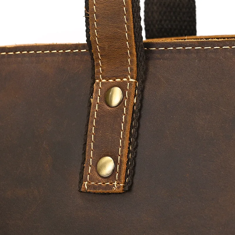 Full Grain Leather Tote Bag Handcrafted Office Bag Leather Shoulder Bag Women Tote With Zipper Outside Pocket