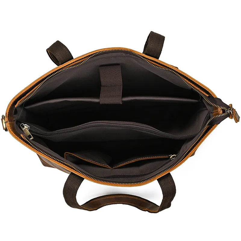 Full Grain Leather Tote Bag Handcrafted Office Bag Leather Shoulder Bag Women Tote With Zipper Outside Pocket