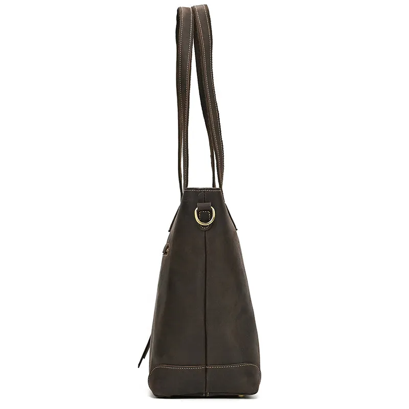 Full Grain Leather Tote Bag Handcrafted Office Bag Leather Shoulder Bag Women Tote With Zipper Outside Pocket