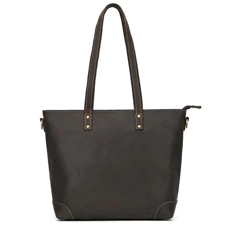 Full Grain Leather Tote Bag Handcrafted Office Bag Leather Shoulder Bag Women Tote With Zipper Outside Pocket