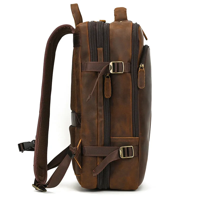 Full Grain Leather Travel Backpack Mens Large Leather Backpack Laptop Backpack Convertible Handbag