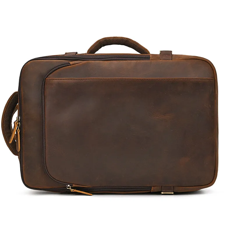 Full Grain Leather Travel Backpack Mens Large Leather Backpack Laptop Backpack Convertible Handbag