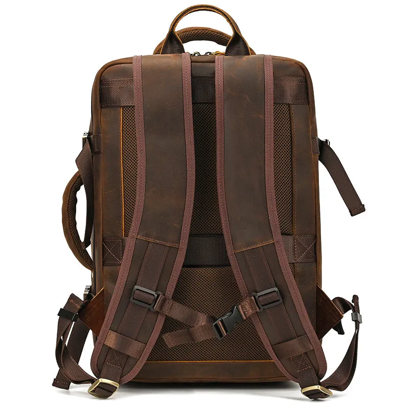 Full Grain Leather Travel Backpack Mens Large Leather Backpack Laptop Backpack Convertible Handbag