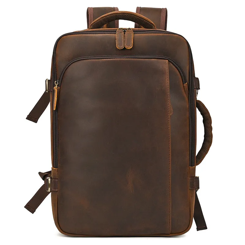 Full Grain Leather Travel Backpack Mens Large Leather Backpack Laptop Backpack Convertible Handbag