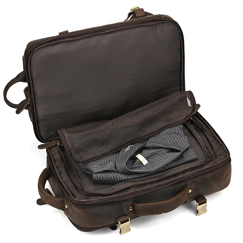 Full Grain Leather Travel Backpack Mens Large Leather Backpack Laptop Backpack Convertible Handbag