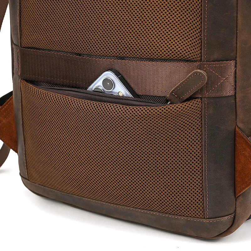 Full Grain Leather Travel Backpack Mens Large Leather Backpack Laptop Backpack Convertible Handbag