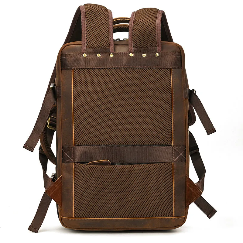 Full Grain Leather Travel Backpack Mens Large Leather Backpack Laptop Backpack Convertible Handbag