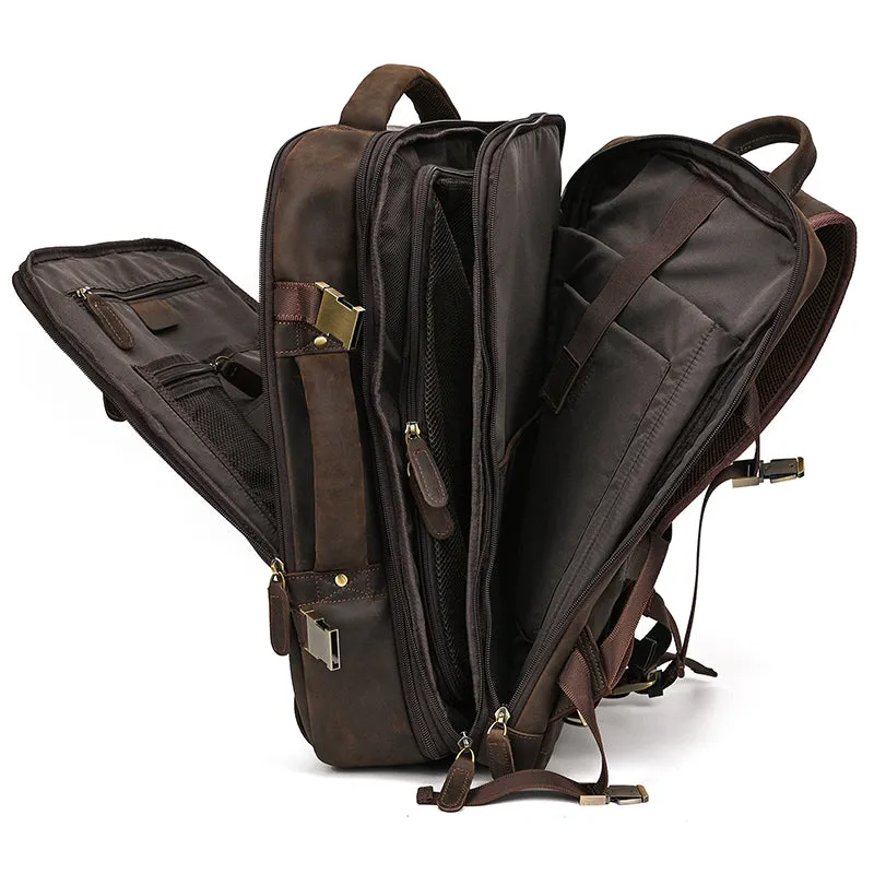 Full Grain Leather Travel Backpack Mens Large Leather Backpack Laptop Backpack Convertible Handbag