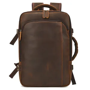 Full Grain Leather Travel Backpack Mens Large Leather Backpack Laptop Backpack Convertible Handbag