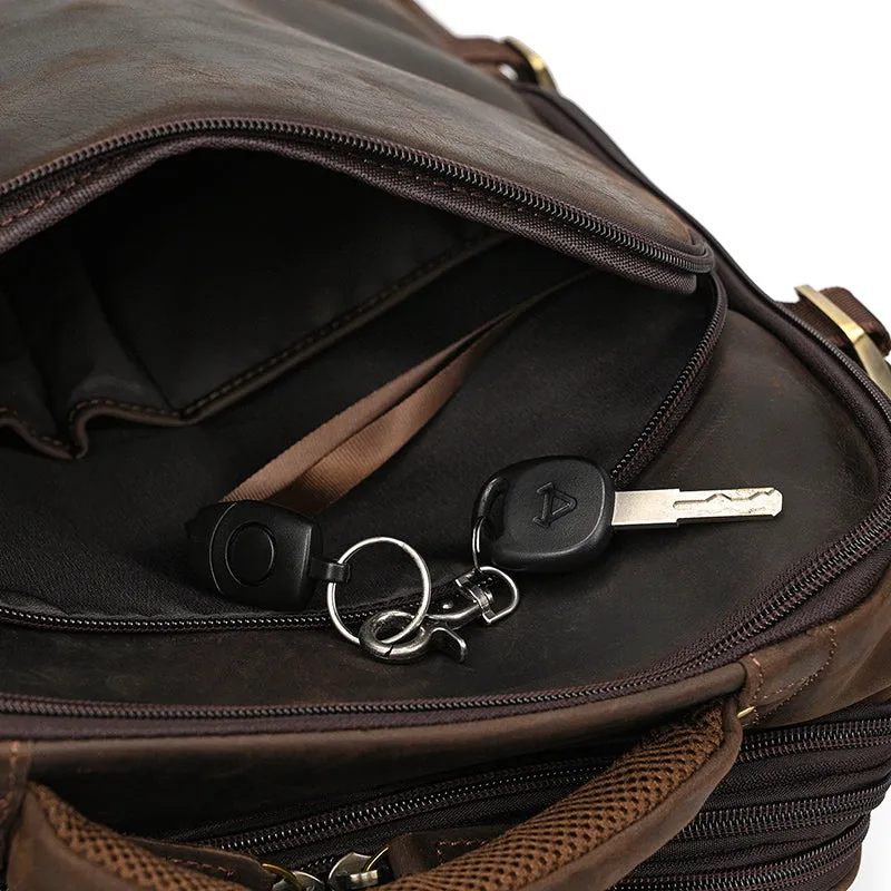 Full Grain Leather Travel Backpack Mens Large Leather Backpack Laptop Backpack Convertible Handbag