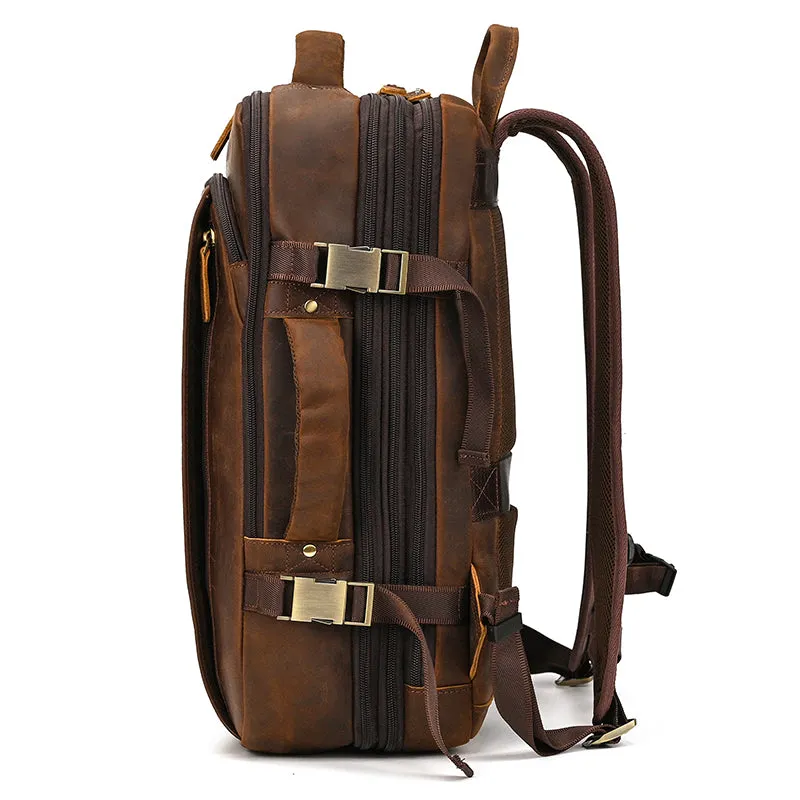 Full Grain Leather Travel Backpack Mens Large Leather Backpack Laptop Backpack Convertible Handbag