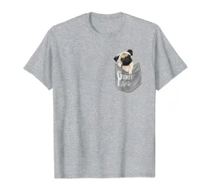 Funny Cute Pug Dog In Pocket T Shirt For Men Women Kids