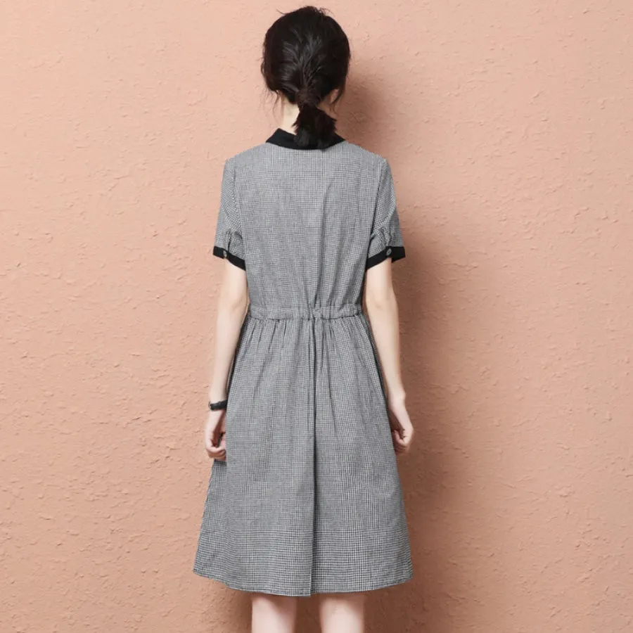 Gingham Cat Print Smock Dress