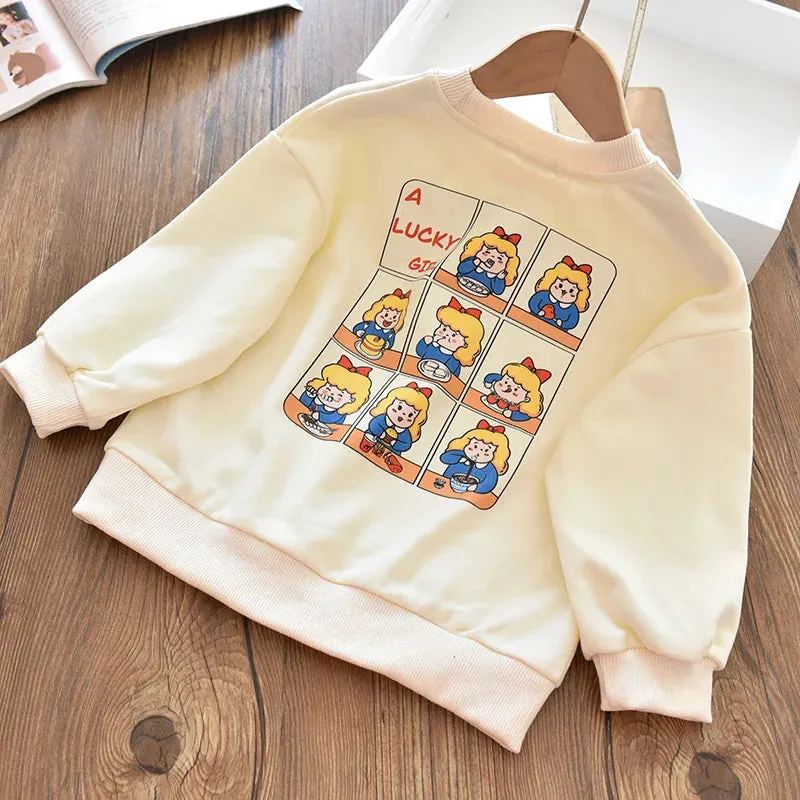 Girls Cartoon Cute Casual Round Neck Hoodie Childrens Girls Clothing For Autumn Cotton Versatile Fashion Kids Girl Pullover Top