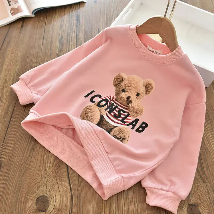 Girls Cartoon Cute Casual Round Neck Hoodie Childrens Girls Clothing For Autumn Cotton Versatile Fashion Kids Girl Pullover Top