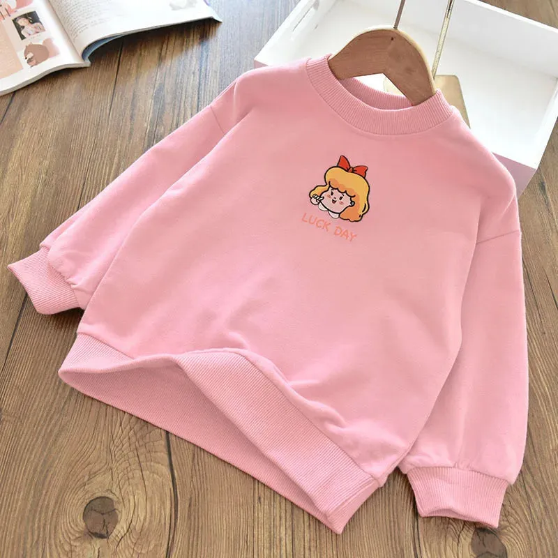 Girls Cartoon Cute Casual Round Neck Hoodie Childrens Girls Clothing For Autumn Cotton Versatile Fashion Kids Girl Pullover Top
