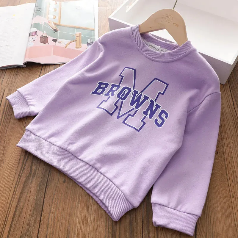 Girls Cartoon Cute Casual Round Neck Hoodie Childrens Girls Clothing For Autumn Cotton Versatile Fashion Kids Girl Pullover Top