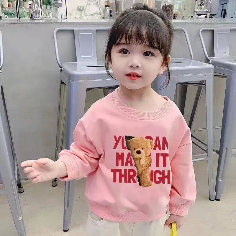 Girls Cartoon Cute Casual Round Neck Hoodie Childrens Girls Clothing For Autumn Cotton Versatile Fashion Kids Girl Pullover Top