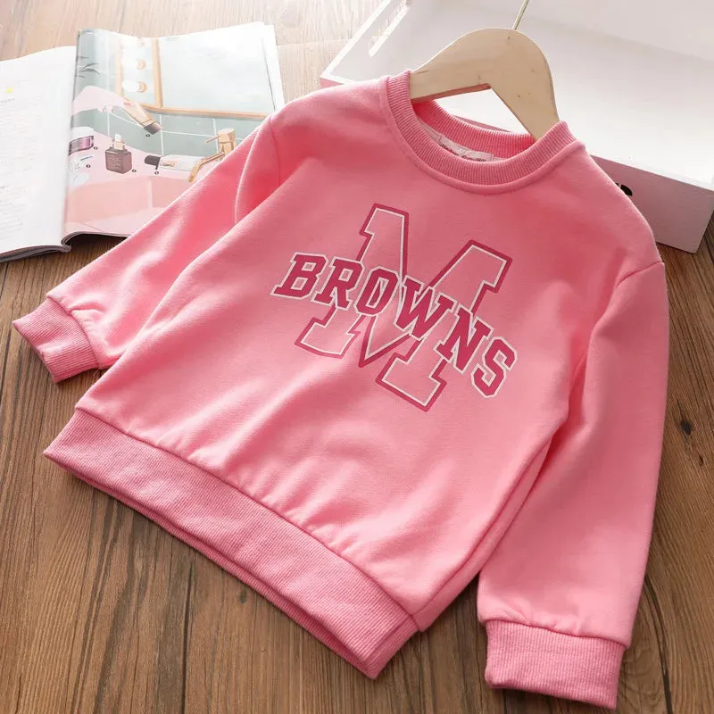 Girls Cartoon Cute Casual Round Neck Hoodie Childrens Girls Clothing For Autumn Cotton Versatile Fashion Kids Girl Pullover Top