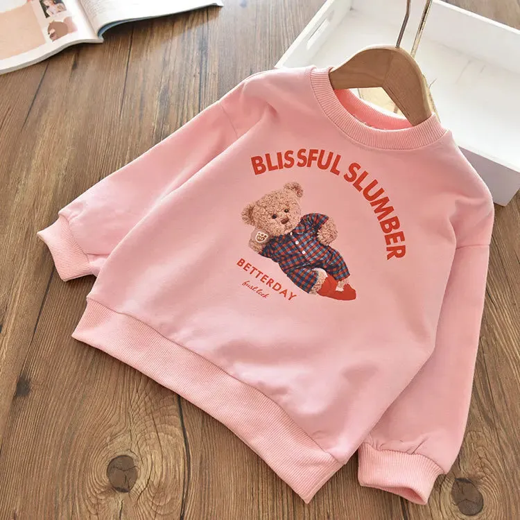 Girls Cartoon Cute Casual Round Neck Hoodie Childrens Girls Clothing For Autumn Cotton Versatile Fashion Kids Girl Pullover Top
