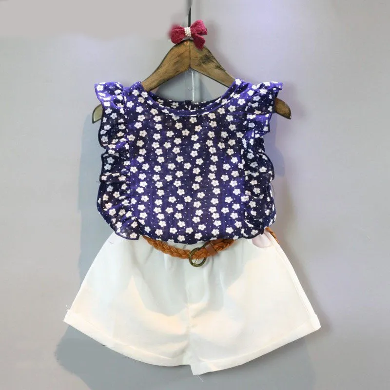 Girls Clothes Girls Clothing Sets Kids Clothes Cartoon Children Clothing flower Tops Shorts clothing set