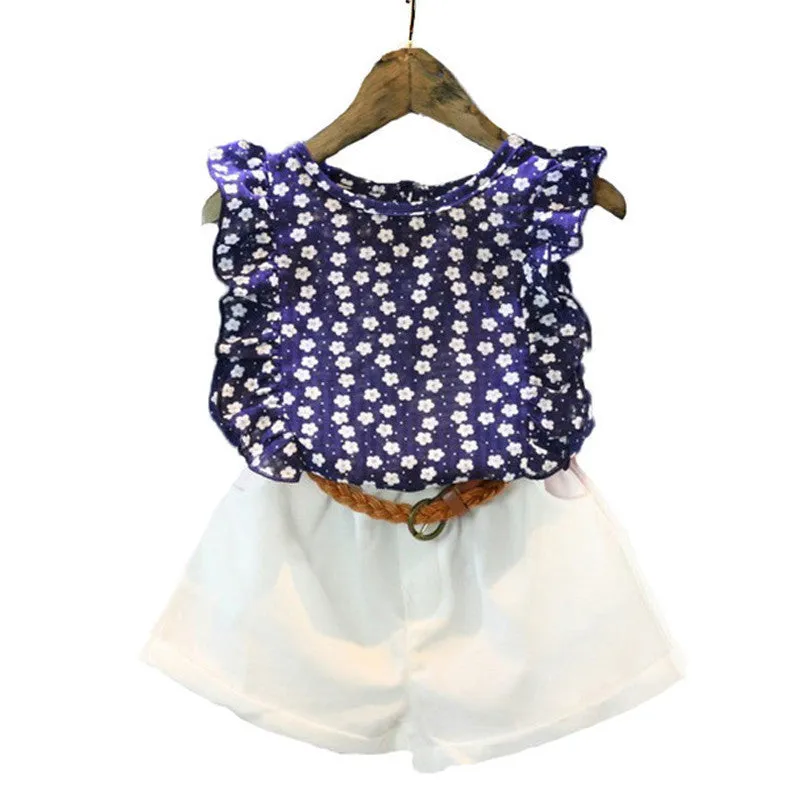 Girls Clothes Girls Clothing Sets Kids Clothes Cartoon Children Clothing flower Tops Shorts clothing set