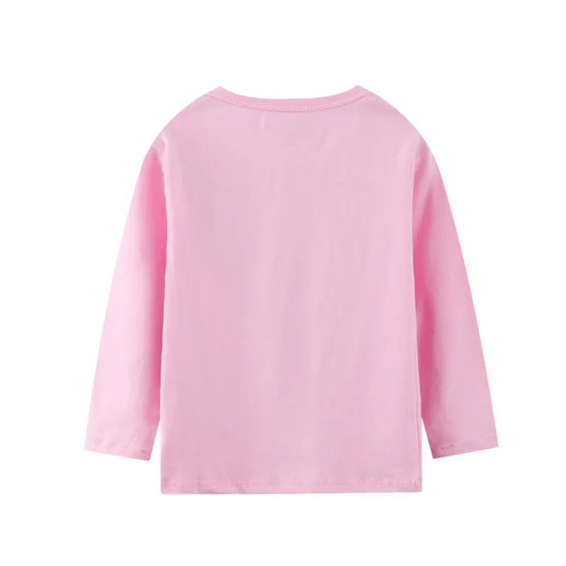 Girls Cute Bunny Print Long Sleeve Cotton Top - Pink