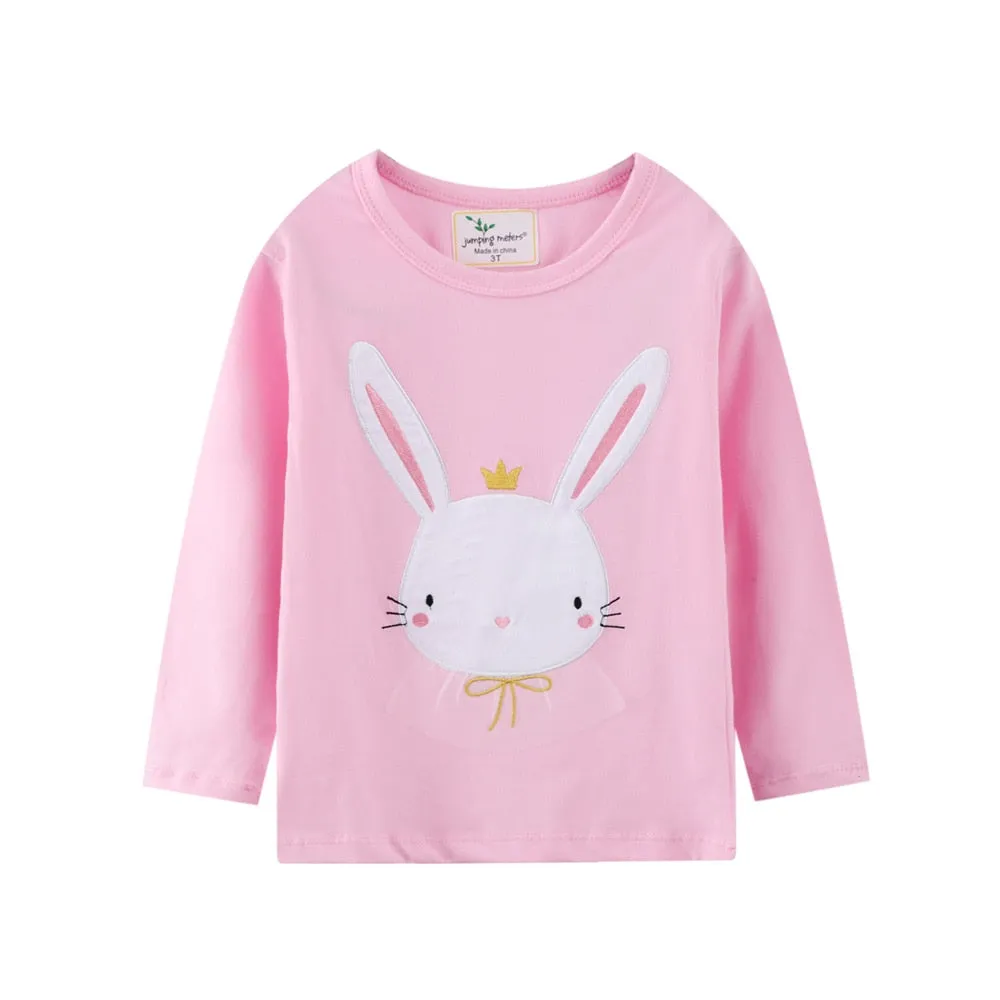 Girls Cute Bunny Print Long Sleeve Cotton Top - Pink