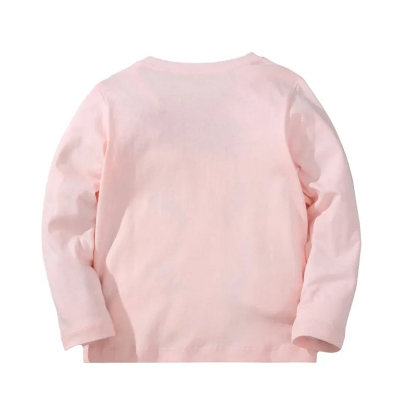 Girls Embroidered Horse & Flowers Long Sleeve Cotton T-shirt - Pink