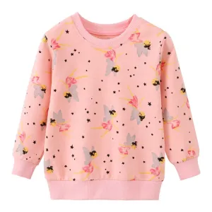 Girls Fairy Print Cotton Sweatshirt - Pink