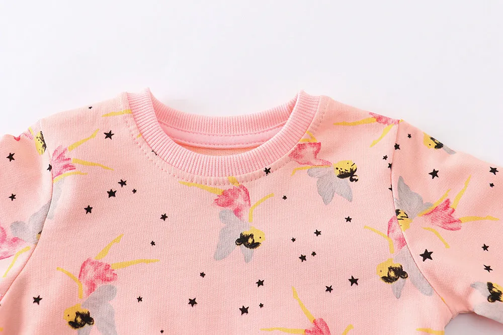Girls Fairy Print Cotton Sweatshirt - Pink