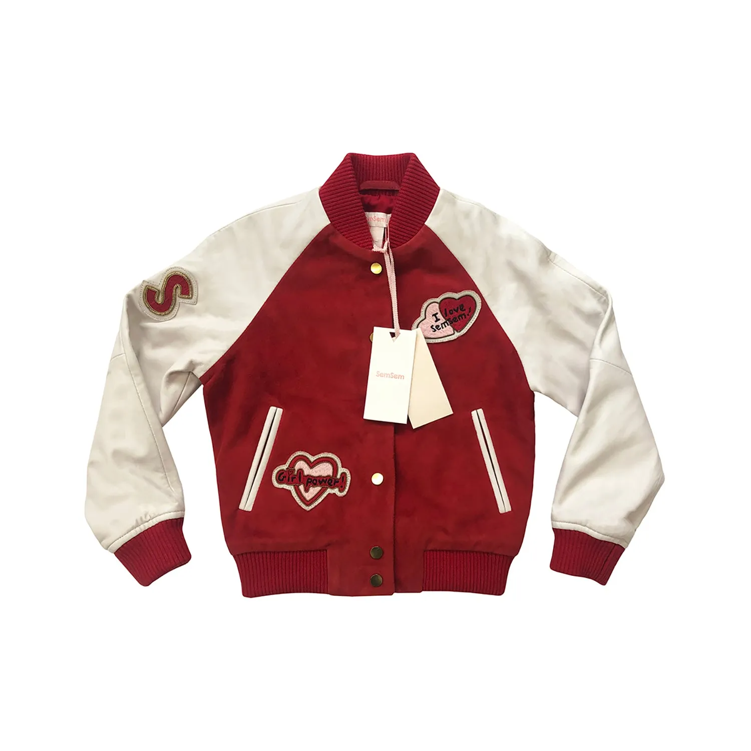 Girls Hanna Leather Bomber Jacket - Red