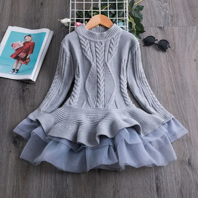 Girls Knitting Sweater Winter  Autumn Full Sleeve Elk Christmas Dress