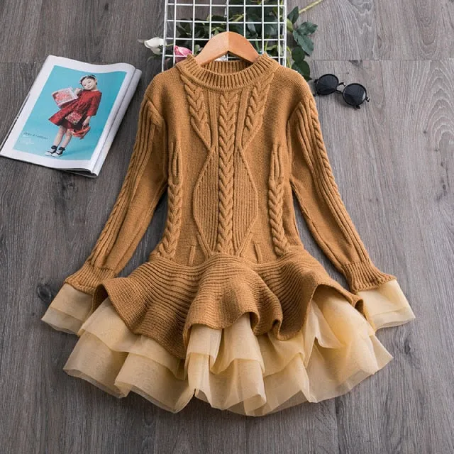 Girls Knitting Sweater Winter  Autumn Full Sleeve Elk Christmas Dress