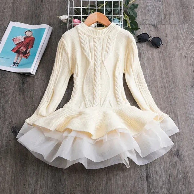 Girls Knitting Sweater Winter  Autumn Full Sleeve Elk Christmas Dress