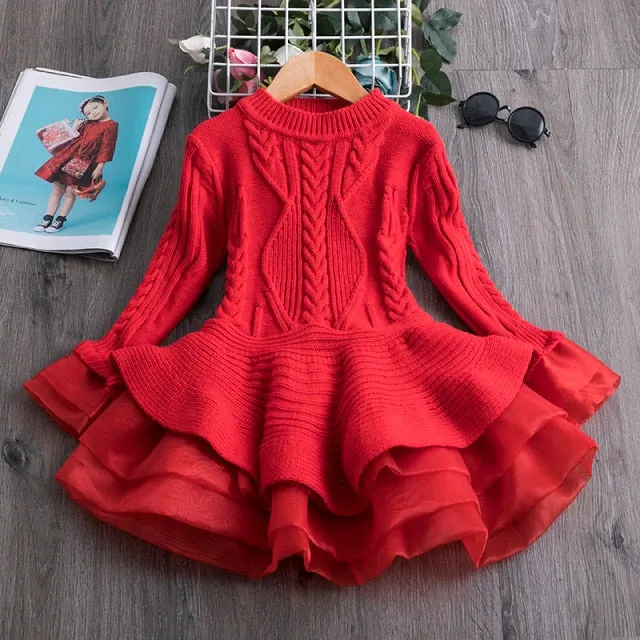 Girls Knitting Sweater Winter  Autumn Full Sleeve Elk Christmas Dress