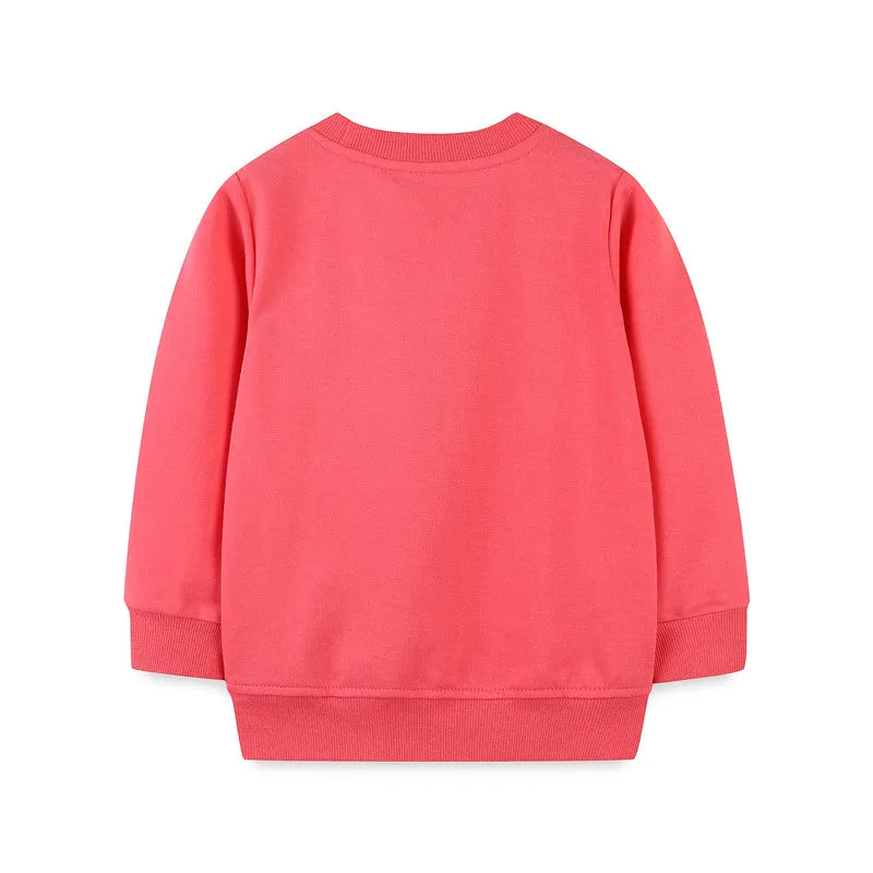 Girls Long Sleeve Cartoon Rainbow Cotton Sweatshirt - Hot PInk