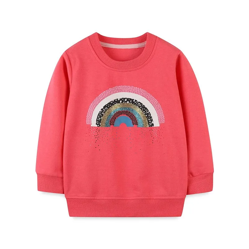 Girls Long Sleeve Cartoon Rainbow Cotton Sweatshirt - Hot PInk
