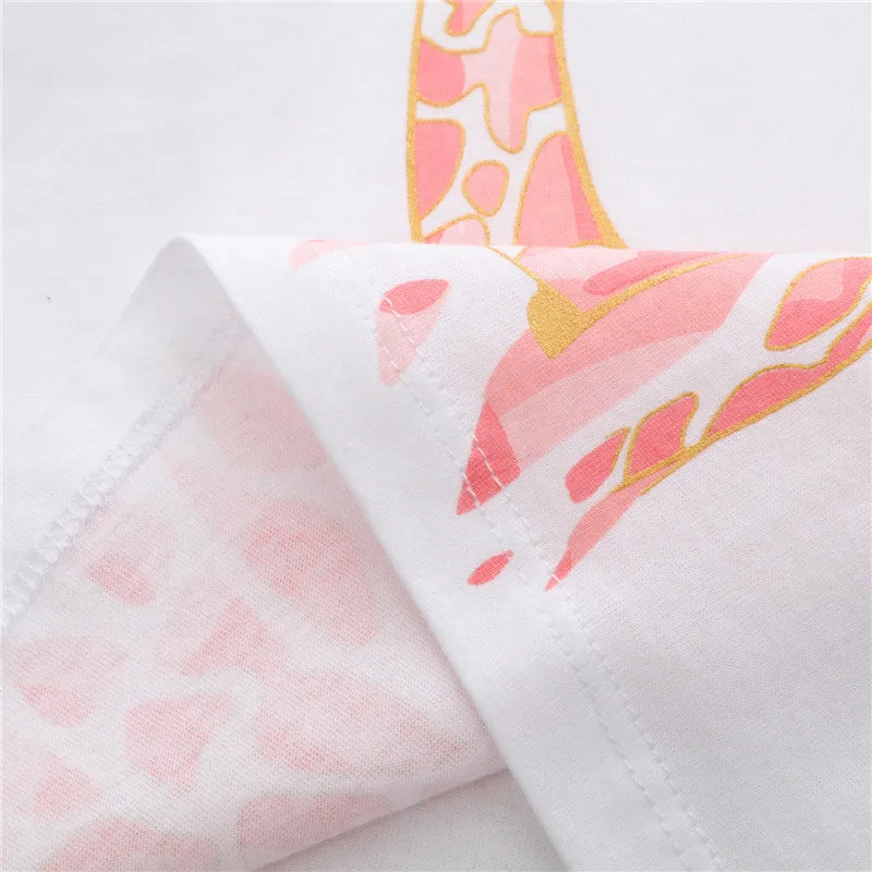 Girls Summer Animals Print Cotton T-shirt - White