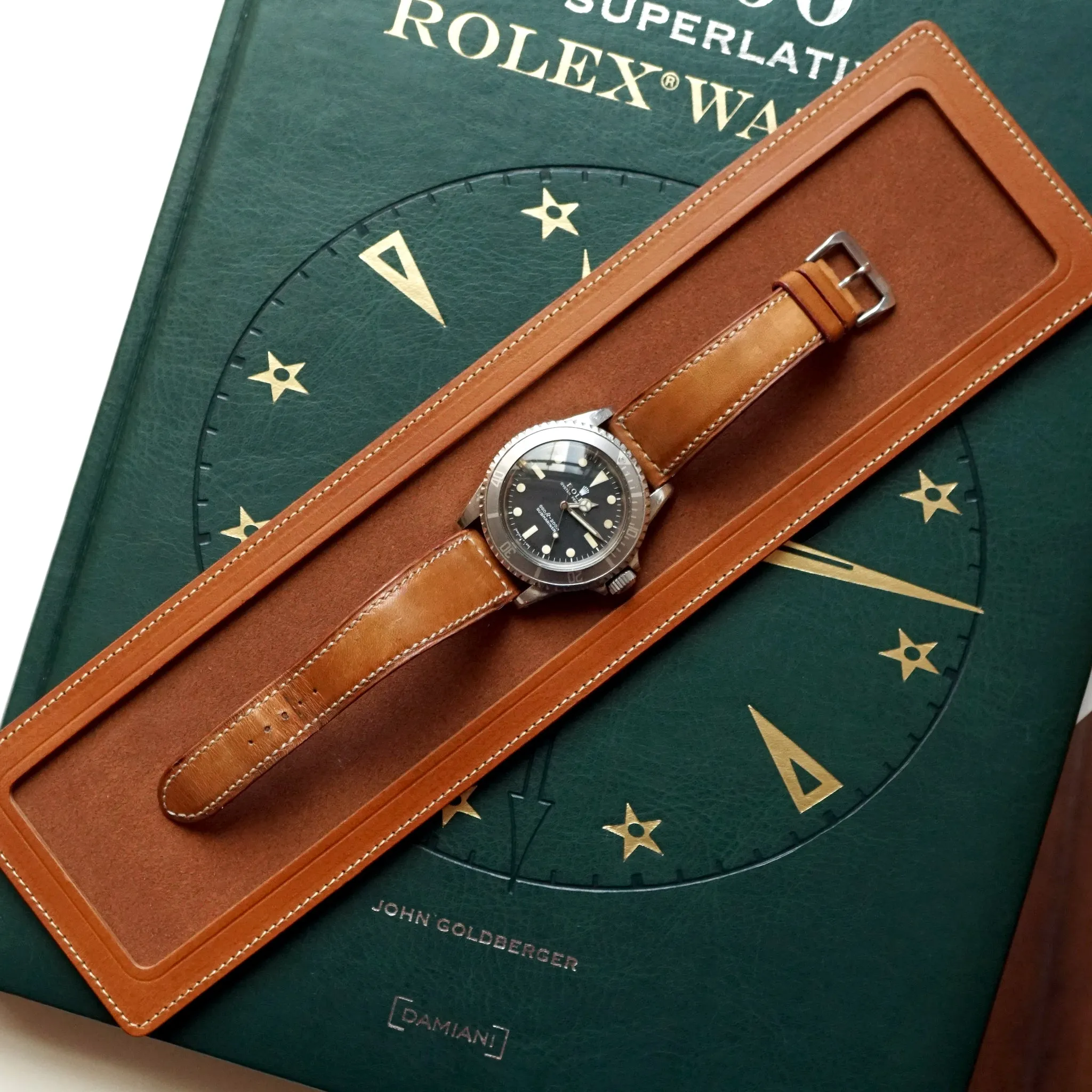 GOLD TAN LEATHER SINGLE WATCH TRAY