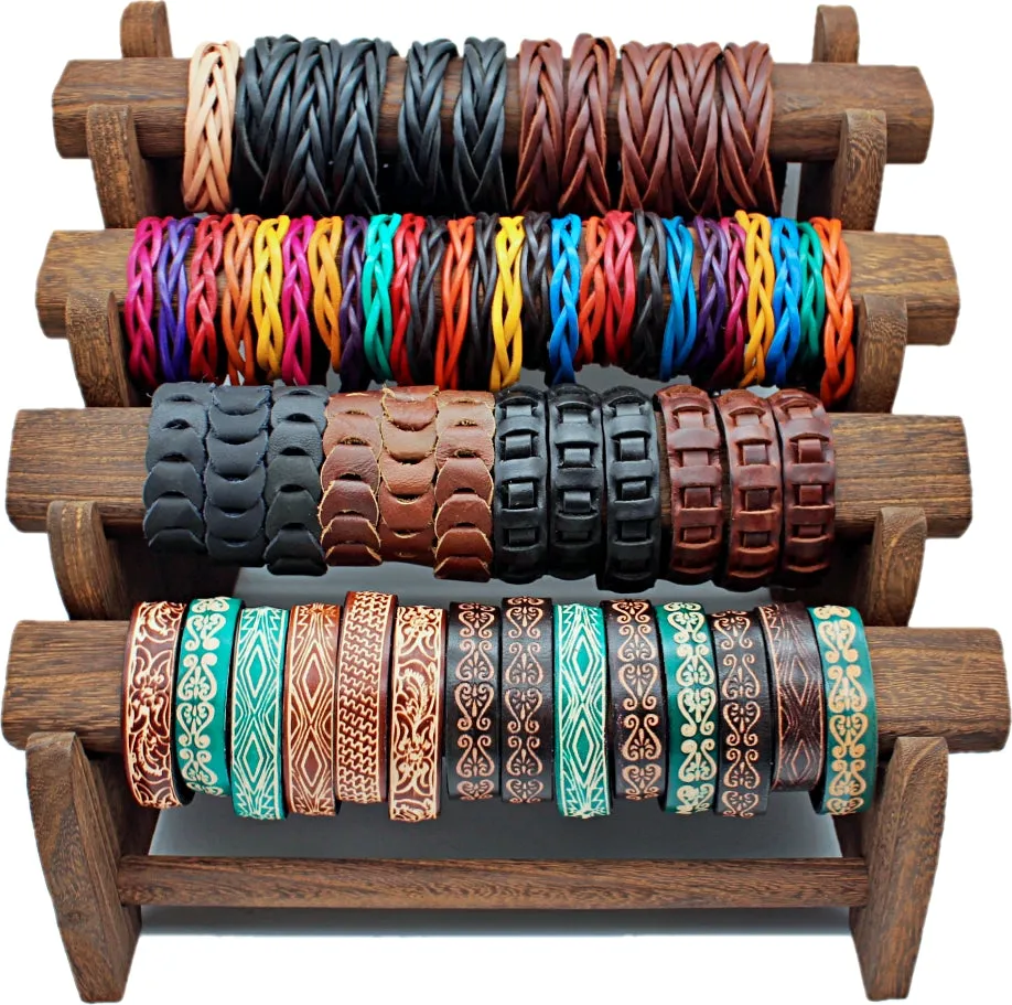 Handmade Genuine Leather Slim Colorful Woven Bracelet (12 pack/ $4 ea.)