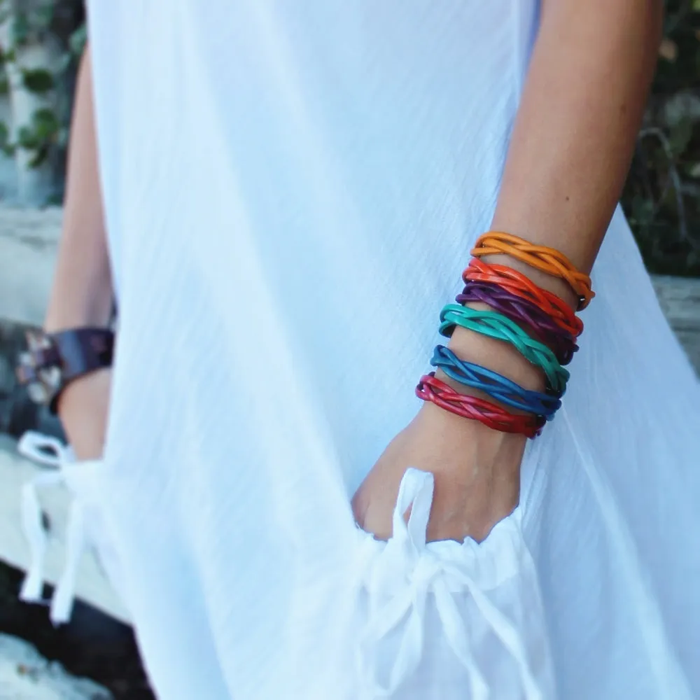 Handmade Genuine Leather Slim Colorful Woven Bracelet (12 pack/ $4 ea.)