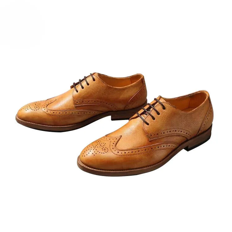 Handmade Leather Brogue Derby Shoes for Men